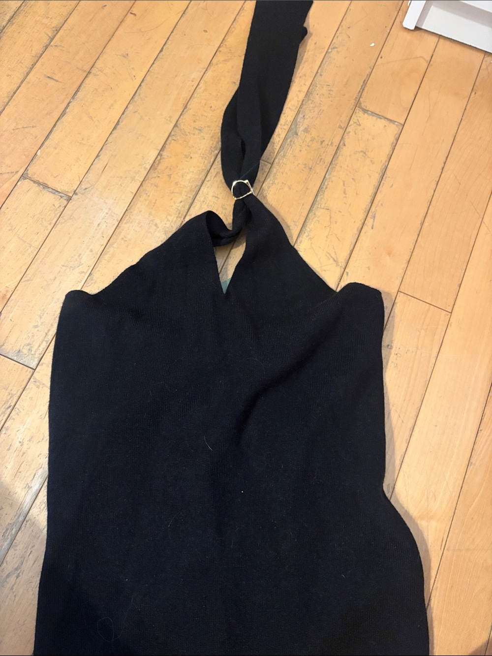 Black Halter Knit Top with Ring Detail